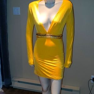 Marciano Yellow Gold Beaded Mini Dress Summer